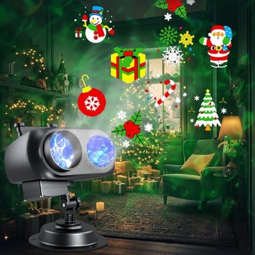 Christmas Projector Lights Outdoor - 2-in-1 HD Holiday Light Projector with Remote Control & Timer, IP65 Waterproof, 10 Slides & 10 Colors Ocean Wave Effects for Yard, Garden, House, Xmas Decorations - Image 1