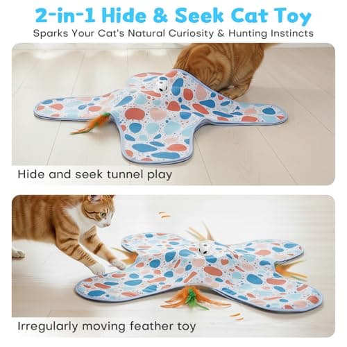 PETSWEET Interactive Cat Toys, Hide and Seek Cat Toy, 2 in 1 Automatic Moving Concealed Feathers for Indoor Cats, Non-Slip Suction, Touch Activated, USB Rechargeable, Blue - Thumbnail 2