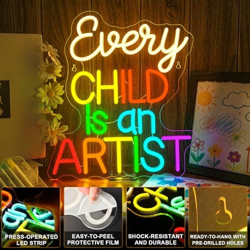 Classroom Lights Sign Every Child is an Artist Neon Sign Dimmable LED Lights Up Library Reading Neon Signs for Wall Decor in Art Classroom Reading Corner LED Books Decor Gifts for Teachers - Thumbnail 6