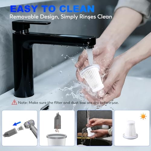 KedeeSparkle Handheld Car Vacuum Cordless, 22000PA Strong Suction Mini Vacuum Cleaner with Brushless Motor, 4-in-1 Portable Vacuum for Car Detailing, Home, Office & Travel, Silver Blue - Thumbnail 6