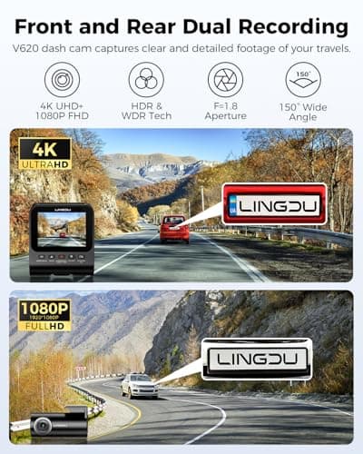 4K Dash Cam Front and Rear, WiFi6 Dash Camera for Cars, HDR Dashcam with Voice Control ADAS GPS, Night Vision, Motion Detection 24H Parking Mode, Advanced Timeline Playback APP, 64GB Card Included - Thumbnail 2