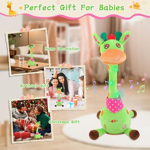 LLUKEME Dancing Giraffe Toy Stuffed Animal Baby Toys Singing Song Toddlers Toy Repeats What You Say Glowing Musical Toy for Baby Birthday Gift Groovy Giraffe Toy (Green Giraffe) - Thumbnail 4