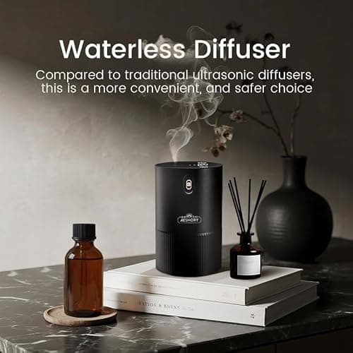Waterless Diffuser for Essential Oil, Car Diffsuer, Aluminum Alloy & Fabric, 0.33 Fl Oz/ 10mL, Waterless Diffusers, Scent Diffuser with Timer & 4 Mist Levels for Home, Room, Car, Office - Black - Thumbnail 3