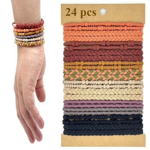 Hair Ties for Thick & Thin Hair, Elastic Hair Bands for Women Sleep, Sports, Ponytail Holder No Damage| Boho Bracelets Hair Accessories-24 pcs - Image 1