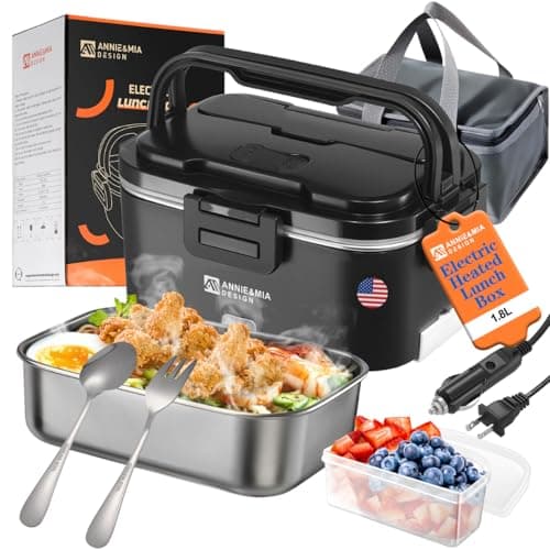 Annie & Mia Design Electric Lunch Box for Adults, 100w 1.8L Portable Food Warmer for men Heated Lunch Box for Adults, Home/Car/Office/Truck Use, Lonchera Eléctrica Portátil - Image 1