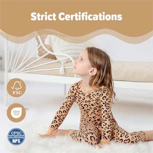 NewSeed So Soft Kids 2-Piece Viscose from Bamboo Outfit Set, Long Sleeve Top & Leggings, Cozy Base Layer for Boys & Girls (Leopard Print, 7-8Y) - Thumbnail 6