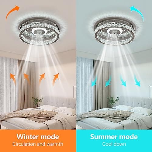 KINDLOV Crystal Ceiling Fans with Lights, Modern Ceiling Fan with Remote Control,Low Profile Ceiling Fan with Dimmable LED Light and 6 Speeds for Bedroom,Kitchen,Living Room - Thumbnail 4