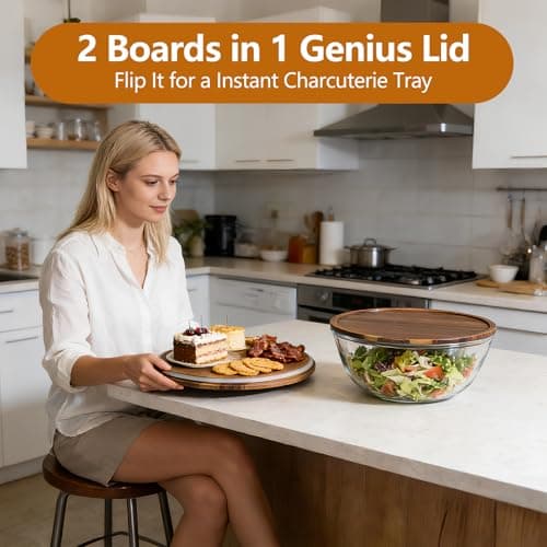 Anyvape Glass Salad Bowl Set, 4.8QT with Acacia Wood Lid & Utensils - Thumbnail 4