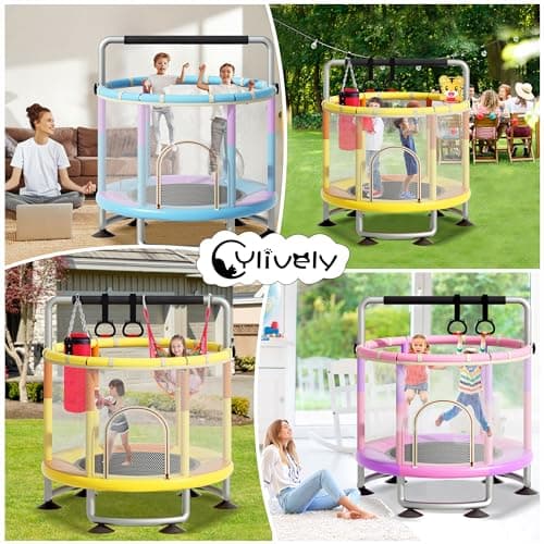 60" Toddler Trampoline for Kids,5FT Kids Trampoline for Toddlers 1-3,Upgrade Adjustable Kids Trampoline Indoor Outdoor,Mini Trampoline for Kids 2-5,500lbs Baby Small Trampoline with Net and Swing - Thumbnail 5