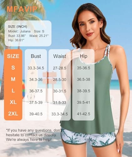 MFAVIP Tankini Swimsuits for Women 2026, Tummy Control Two Piece Bathing Suits, Blouson Tank Tops with Board Shorts Military Green - Thumbnail 6