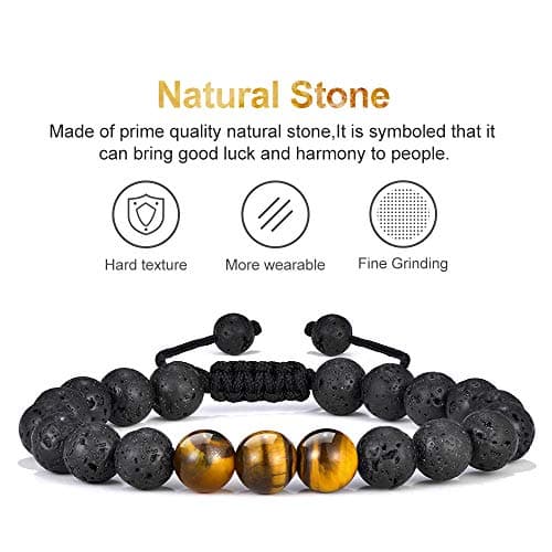 M MOOHAM Personalized Gifts for Men Bracelets - Beaded Natural Tiger Eye Lava Rock Bracelets for Men Birthday Gifts Unique - Thumbnail 4