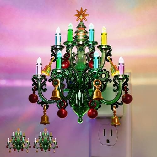 JandCase Night Lights Plug into Wall, 2 Pack Christmas RGB Pendant Night Light with Flame Effect,10 Color Changing Nightlight with180° Rotatable,Dimmable Plug in Night Light for Home Holiday Decor