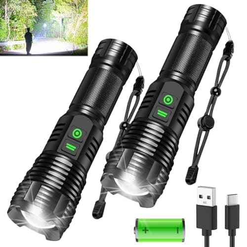 2Pack Rechargeable Flashlights, 100000 High Lumens Super Bright Led Tactical Flashlight with 5 Modes, High Power Waterproof Dual Button/Dual interfaceFlashlight for Emergency, Outdoor, Camping - Image 1