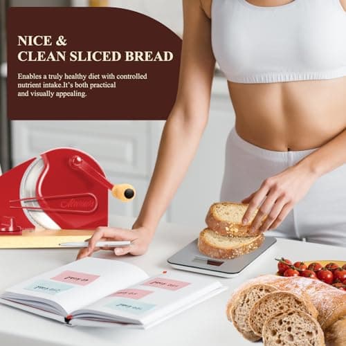 Manual Bread Slicer for Homemade Bread,Even Slicing Thickness-Adjustable Slices,Sourdough Slicer with Scale Lines&SuperStrong SuctionCup Fixation (Red-Guide) - Thumbnail 3