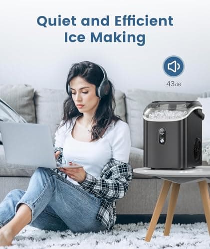 Antarctic Star Countertop Nugget Ice Maker, 34 Lbs/24H, Stainless Steel Pebble Ice Machine, One-Click, Self-Cleaning, Compact Ice Maker with Basket & Scoop, for Kitchen Office Bar, Steel Black - Thumbnail 6