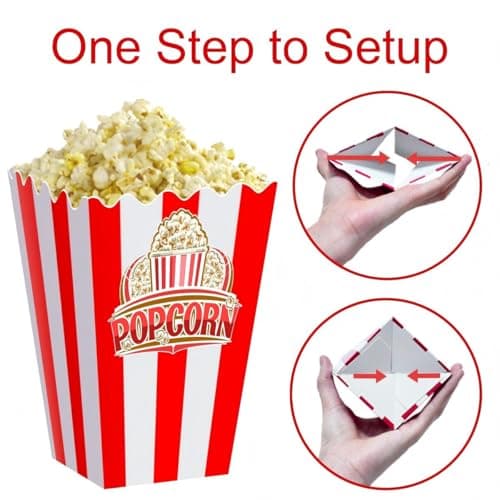 Wertyuizk 20Pcs Red White Striped Classic Popcorn bucket, Disposable Popcorn Boxes for Movie Night, Home Halloween, Thanks Giving, Christmas Party - Thumbnail 6