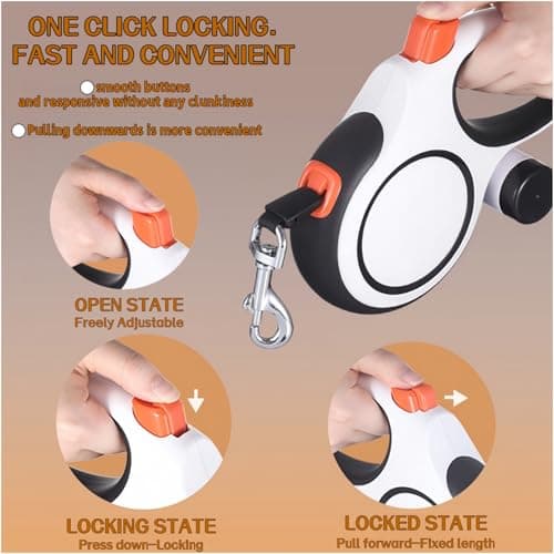 Dual Retractable Dog Leash 2 Large Dogs (Up to 110 Lbs Each), 2 Headed Pet Leash with Poop Bags, 16ft Extension, Non-Slip Grip, One-Button Break & Lock, 360-degree Tangle-Free (White, Large) - Thumbnail 4