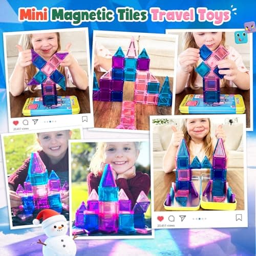 Soyee Magnetic Tiles Toddler Toys Travel Essential Games Magnet Building Blocks STEM Sensory Educational Toys for 3 4 5 6 7 8+ Year Old Boys Girls Christmas Birthday Gifts - Thumbnail 2