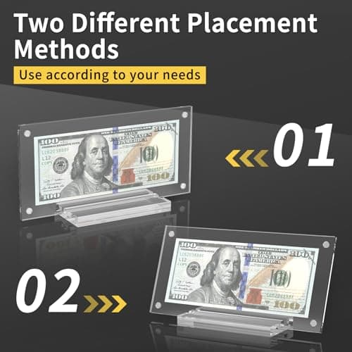 Yncotte Dollar Bill Frame 1 Pack, Dollar Bill Holder Acrylic Money Case Dollar Frame Display Double-Sided Transparent for Collectors Currency Ticket Check Protector - Thumbnail 3