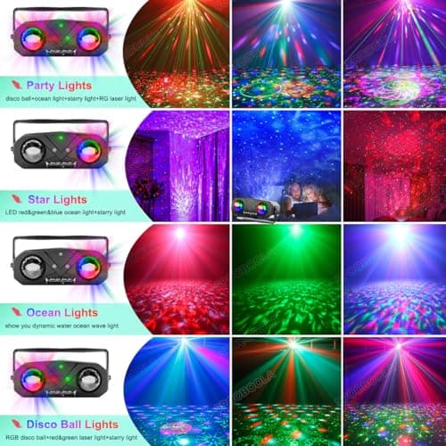 Party Disco Ball, Dj Disco Light Strobe Dance Sound Activated with Remote Control Stage Rave Karaoke Light Ocean Star Projector for Club Dancing Parties KTV Christmas Halloween Birthday Glow Party - Thumbnail 3