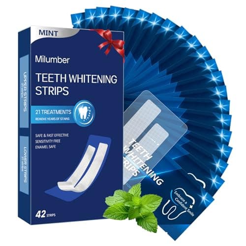 Milumber Teeth Whitening Strips for Sensitive, 42 Strips Whitener Safe Whitestrip, Deep Stains Removal Tooth Whitening, Enamel Safe Non-Slip Dry Strip Technology for Whiter Teeth, Mint - Image 1