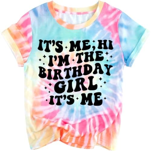 KALYRE Its My Birthday Shirt Girl 6th 7th Birthday Graphic Party T-Shirts 6 7 Years Old Kids Summer Crewneck Short Sleeve Outfit Colorful Tie Dye - Image 1