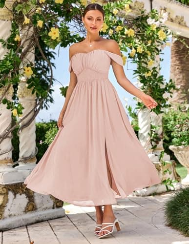 GRACE KARIN 2026 Women's Summer Sleeveless Off Shoulder Solid Flowy A Line Maxi Dresses Pink Apricot XL - Thumbnail 2