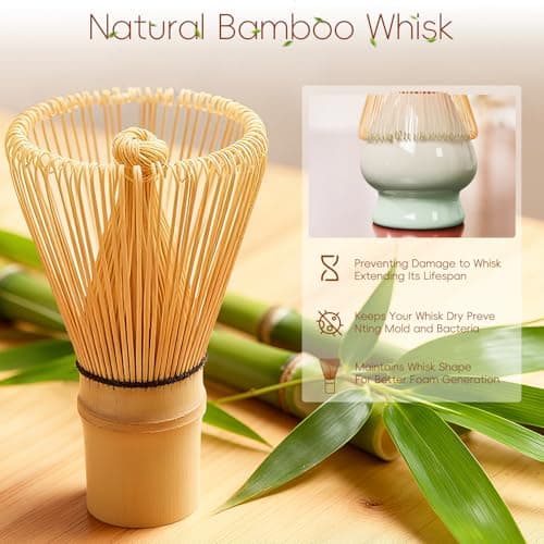 HUSHHAVN Matcha Whisk Set, Ceramic Matcha Set Includes Bowl & Holder, Bamboo Whisk (Chasen), Scoop, Spoon and Sifter, 6PCS Matcha Kit Covers Everything Needed for Making Matcha (Green) - Thumbnail 4