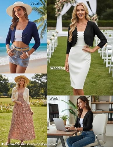 GRACE KARIN 3/4 Sleeve Cardigan for Women Lightweight Summer Sweater Open Front Knit Bolero Shrugs for Dresses(Pink,2XL) - Thumbnail 6