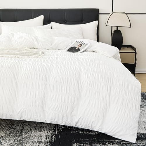 DCSKY White Duvet Cover King Size, Ultra Soft 3-Piece Boho Seersucker Duvet Cover Set with Zipper Closure, Soft Washed Microfiber Bedding Set (104"x90", 2 Pillowshams) - Image 1