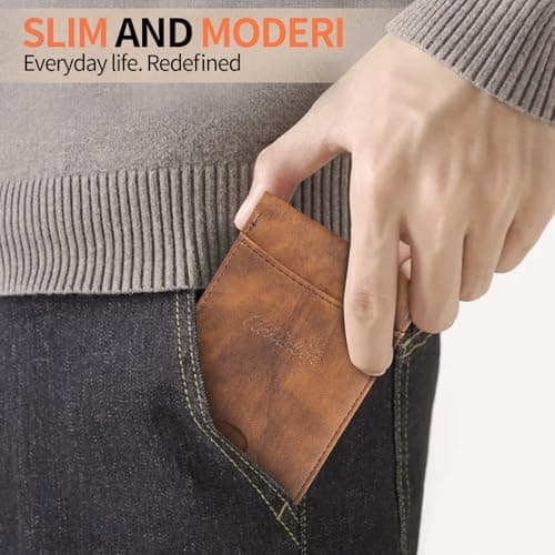 HiChiclife RFID Blocking Wallet for Men, Ultra Thin Slim Minimalist Bifold with ID Window for Front Pocket - Lightweight Compact, Gift Box Included - Thumbnail 6