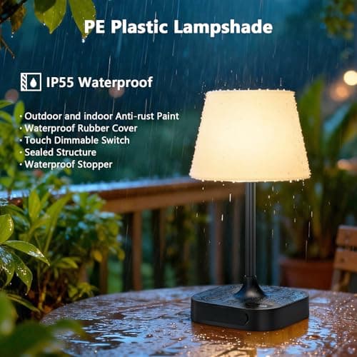 IMAGOA Outdoor Table Lamp - 8000mAh Cordless Rechargeable Battery,Dimmable LED Display Touch Lamp for Camping Patio and Bedroom (Black) - Thumbnail 5