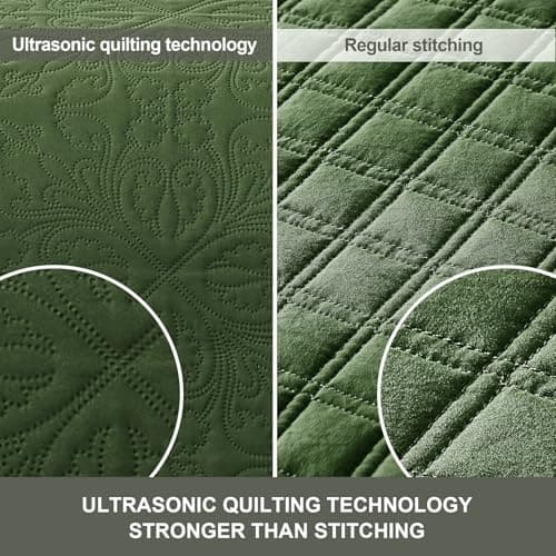 Hansleep Olive Green Quilt Twin Size - Baroque Ultrasonic All Season Bedspread Twin, Soft Lightweight Coverlet Bedding Set, 2 Pieces (1 Quilt, 1 Pillow Sham) - Thumbnail 4