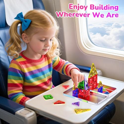 OFFISYS Mini Magnetic Tiles for Kids, Sparkling Diamond Travel Magnet Tiles with Metal Case, STEM Educational Magnet Blocks, Portable Construction Magnet Toys for Boys and Girls, 26PCS - Thumbnail 4