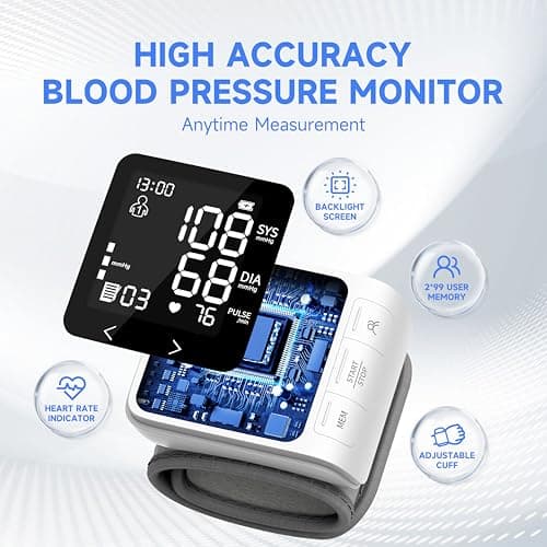 VivaGuard Wrist Blood Pressure Monitor, LCD Backlit Dispaly BP Machine Automatic Digital Portable Wrist Blood Pressure Cuff with Heartbeat Detector, 2 * 99 Memory, Carrying Case, 2 AAA Batteries - Thumbnail 2