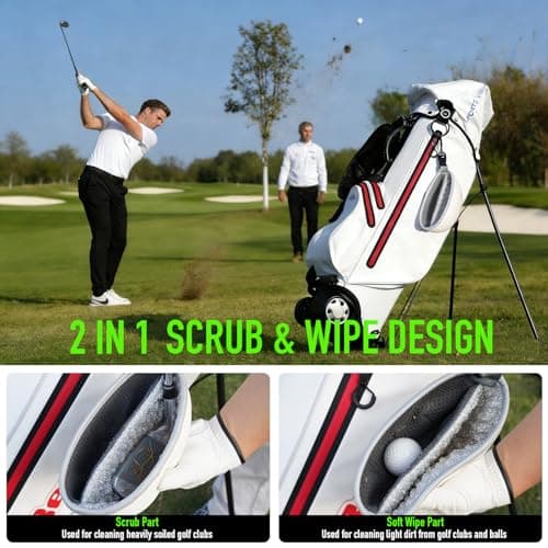 GAIARENA Golf Cleaning Bag Pouch Silicone Ball Washer Club Cleaner with Scrub and Wipe Cloth Gifts Ideas for Golfers On-course golf accessories White - Thumbnail 2