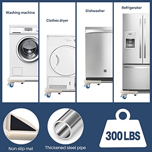 SPACECARE Mini Fridge Stand Mobile Roller, Adjustable Furniture Dolly with 4 Locking Wheels, Heavy Duty Washing Machine Base, Universal Appliance Pedestal for Dryer and Refrigerator- Off White - Thumbnail 3