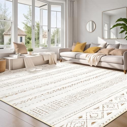 cotiled 6x9 Area Rug for Living Room, Washable Non-Slip Large Area Rug, Indoor Floor Carpet Low Pile Soft Boho Farmhouse Rug for Bedroom Dining Room (Brown Cream,6'x9') - Image 1