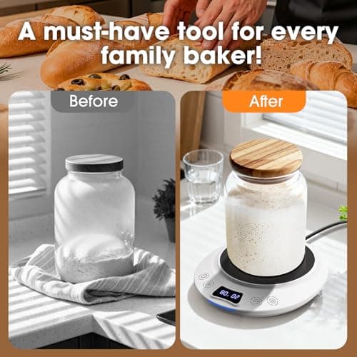 Sourdough Starter Warmer Mat, Precise 1°F Thermostat Control (70-120°F) Sourdough Heating Mat, Warmer for Sourdough Starter, 0-24h Timer, Auto On/Off, Memory Function (White) - Thumbnail 2