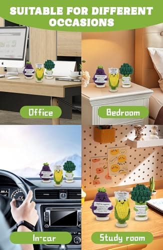 EzKnotify Funny Gifts, Positive Emotional Support Nuggets, Cute Crochet Animals for Women’s Birthday, Inspirational Gifts, Car Decor Stuff (Corn + Broccoli + Eggplant) - Thumbnail 3
