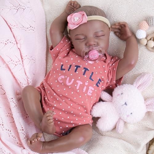 Milidool Reborn Baby Doll Black Girl ?18-Inch Realistic Lifelike African American Newborn Handmade Doll with Real Life Soft Weighted Body and Accessories ?Gift for Kids Ages 3 and Up