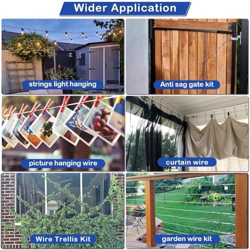 TooTaci Turnbuckle Wire Tensioner Kit, 100ft 1/16 Vinyl Coated Stainless Steel Wire Rope Cable with M5 Turnbuckles for Curtain, Garden Trellis, Picture, String Lights Hanging, Climbing Plants Outdoor - Thumbnail 6