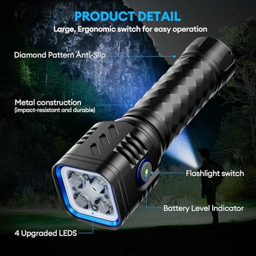 2 Pack Rechargeable Flashlights High Lumens, 2000mAh Battery Powered Super Bright LED Flashlight, USB C Handheld Metal Pocket Flashlight Small EDC Tactical Flash Light for Home Camping Fishing Hiking - Thumbnail 5