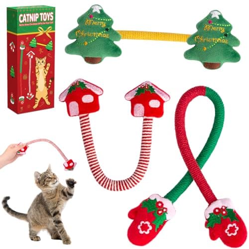 Retro Shaw Catnip Toys, Kitty Xmas Bundle Cat Toys Chew Ropes 3PCS, Catnip Kitten Toys for Indoor Cats Kitty, Safe Kitten Teething Chew Toy Cat Nip Kicker String - Image 1