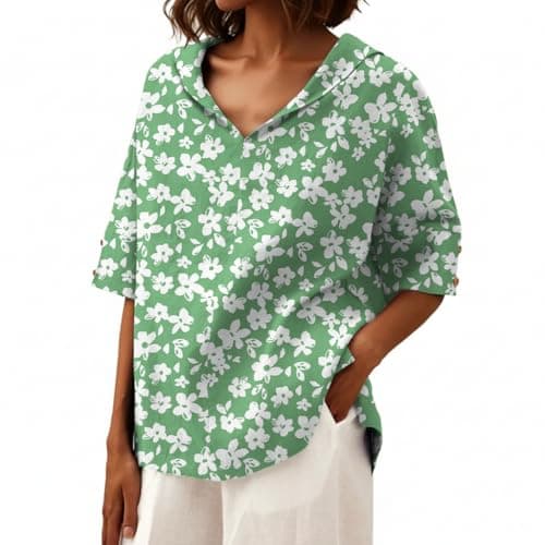 IWOLLENCE Collared Shirts for Women Half Sleeve V Neck Blouse Loose Fit Pullover Summer Boho Tops - Image 1