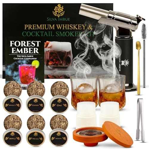 Silva Imbue Whiskey Smoker Kit with Torch – 6 Wood Chips, Oak Lid, Glasses, Ice Molds, Bar Tools & Recipe Book – Whiskey & Bourbon Cocktail Smoker Set - Image 1