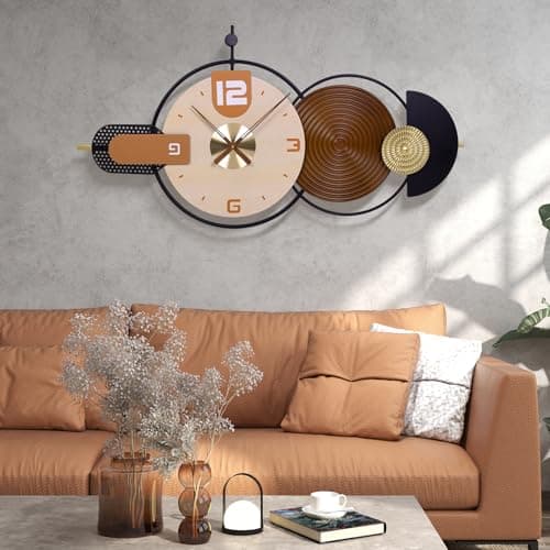 Anmotpe 38x20 Inch Large Modern Wall Clock for Living Room - Metal & Wood Combination, Silent Non-Ticking Battery Operated Decorative Clock for Home, Bedroom, Kitchen, Office - Image 1