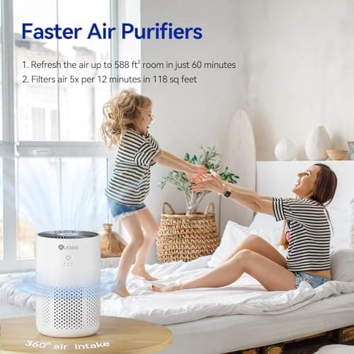 Aucleia Air Purifiers for Bedroom Home with H13 True HEPA Filter, 20dB Quiet Air Cleaner for Pets Hair Dander Odor, Smoke Dust Pollen, Aromatherapy Function, White - Thumbnail 2