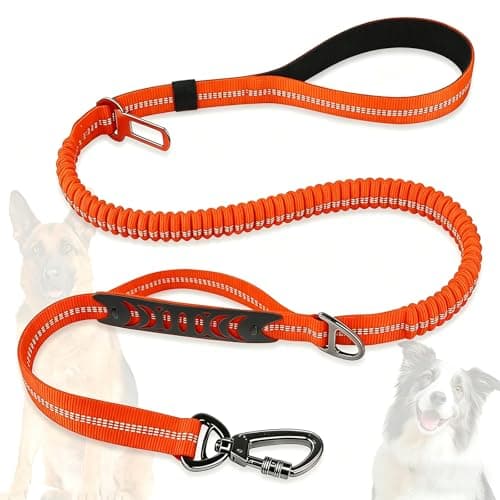 Dog Leash Heavy Duty, 4-6FT Bungee Leash Dog Seat Belt for Car With 2 Padded Handles, Strong Shock Tactical Tug Leashes Reflective Rope Lead for Medium L X-Large Dogs Walking Running Training (Orange) - Image 1