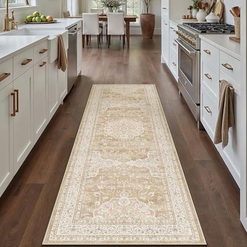 HUGEAR Hallway Runner Rugs 2x6 Machine Washable Vintage Beige Brown Throw Carpet Non Slip Stain Resistant Low Pile for Bedroom Kitchen Retro Aesthetic Modern Decor - Thumbnail 2
